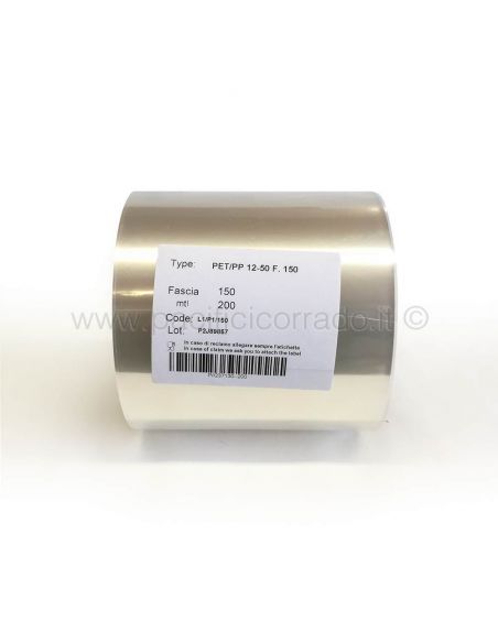 Film rotolo per termosigillatrici tipo pet/pp 12-50 mt 200 altezza cm 15