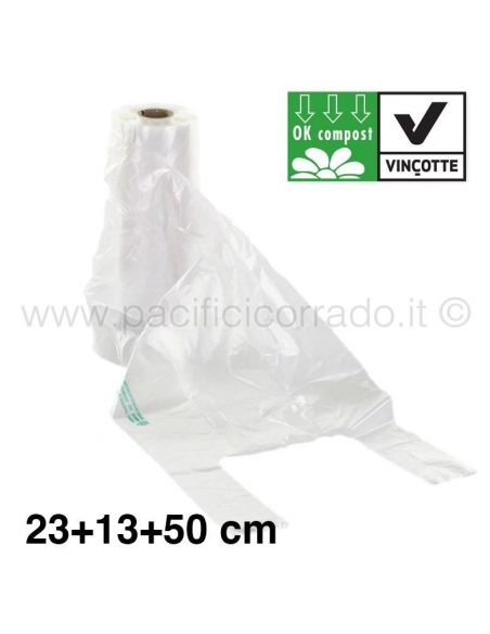 Buste per ortofrutta biodegradabili rotolo a strappo con manici cm 23+13x50