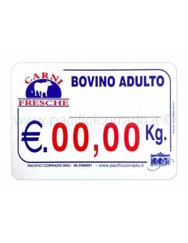 Cartellino segnaprezzi Bovino Adulto stampa serigrafica