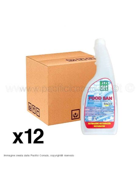 Itidet - Food San Detergente 750 ml idroalcolico e antibatterico per la rapida pulizia e sanificazione delle superfici.