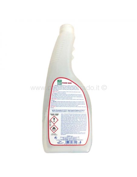 Itidet - Food San Detergente 750 ml idroalcolico e antibatterico per la rapida pulizia e sanificazione delle superfici.