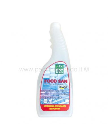 Itidet - Food San Detergente 750 ml idroalcolico e antibatterico per la rapida pulizia e sanificazione delle superfici.
