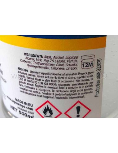 Gel igienizzante alcolico per le mani da 500 ml instant alcholo gel L