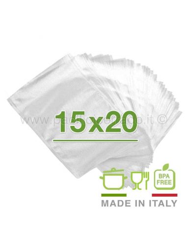 100 Sacchetti sottovuoto 15x20 cm goffrati per alimenti 105 micron