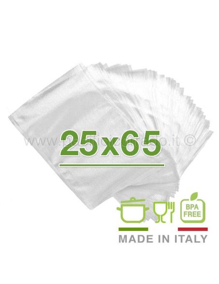 100 Sacchetti sottovuoto 25x65cm goffrate 105 micron per alimenti