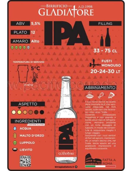 etichetta della bottiglia da 33 cl di birra gladiatore artigianale IPA