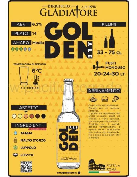 etichetta della bottiglia da 33 cl di birra gladiatore artigianale GOLDE