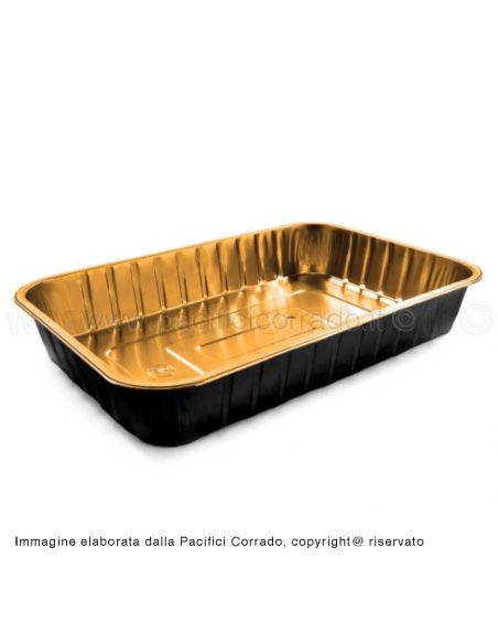 Contital linea Eclipse contenitori riciclabili al 100% in alluminio nero e oro 6 porzione Contital linea Eclipse contenitori riciclabili al 100% in alluminio nero e oro 6 porzione