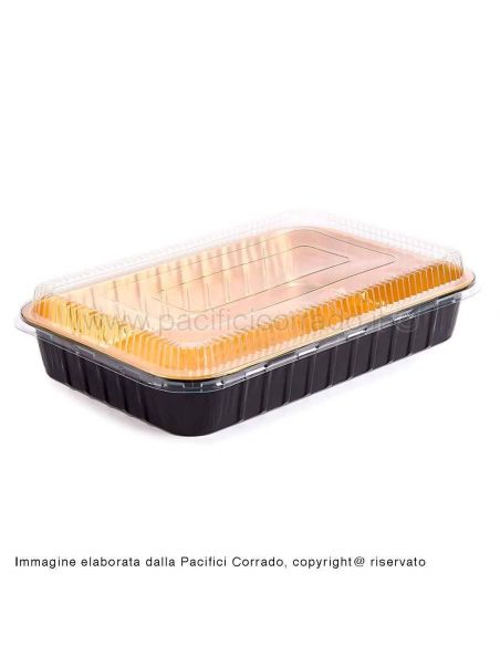 Contital linea Eclipse contenitori riciclabili al 100% in alluminio nero e oro 6 porzione Contital linea Eclipse contenitori riciclabili al 100% in alluminio nero e oro 6 porzione