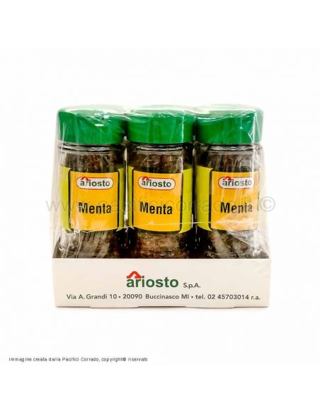 Ariosto menta confezione da 6 barattoli da 10g l'uno vista laterale