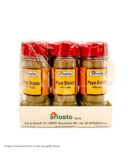 Ariosto pepe bianco macinato in barattoli 55g confezione da 6pz vista laterale