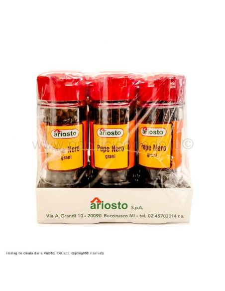 Ariosto pepe nero grani in barattoli 50g confezione da 6pz vista laterale