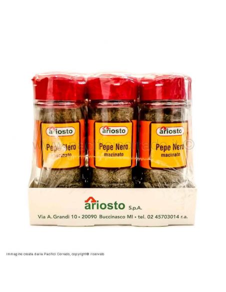 Ariosto pepe nero macinato in barattoli 50g confezione da 6pz vista laterale