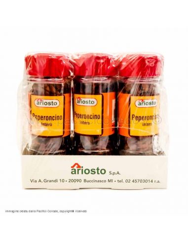 Ariosto peperoncino intero in barattoli 20g confezione da 6pz vista laterale