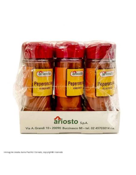 Ariosto peperoncino macinato in barattoli 50g confezione da 6pz vista laterale