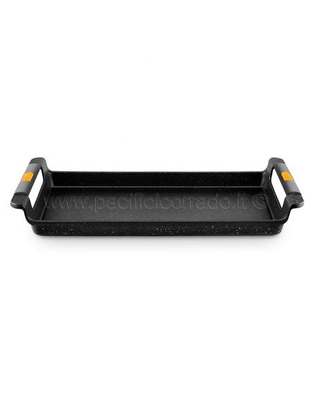 Castey - Piastra vitro gas vulcano con manici in silicone gialli  L.50 Castey - Piastra vitro gas vulcano con manici in silicone gialli  L.50