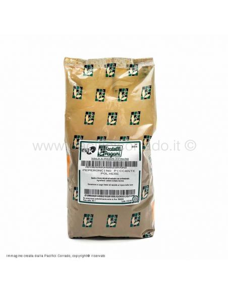 Peperoncino piccante in polvere conf.da 1 kg sacchetto vista etichetta