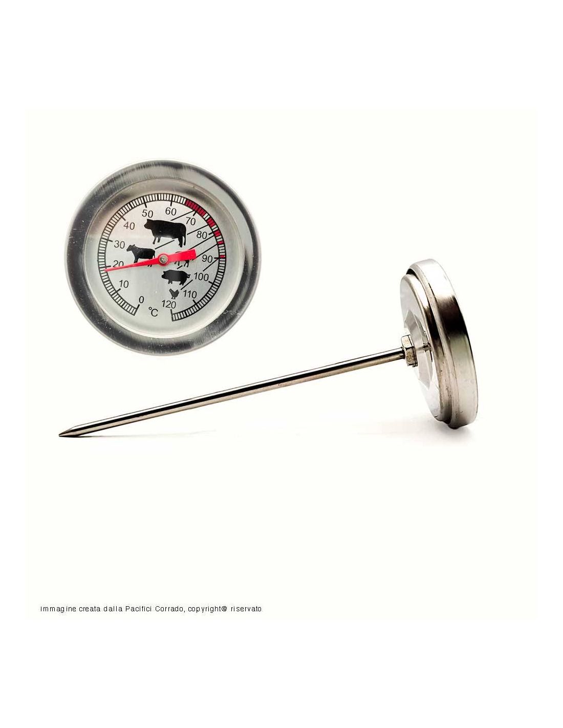 termometro a sonda in acciaio inox per misurare la temperatura della carne