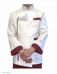 Giacca chef bianca profilo bordeaux gessato