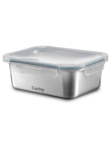 Castey Contenitore rettangolare in acciaio inox per microonde