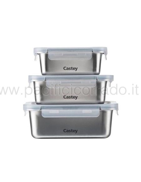 Castey Contenitore rettangolare in acciaio inox per microonde
