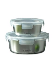 Castey Contenitore rotondo in acciaio inox per microonde