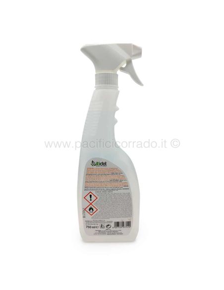 Itidet - Detergente antibatterico idroalcolico - Food San 750 ml rapida pulizia e sanificazione delle superfici vista etichetta