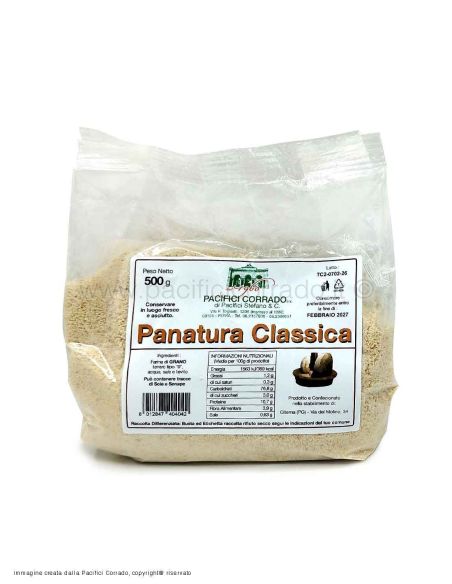 busta da 500 grammi di panatura classica vista con l'etichetta