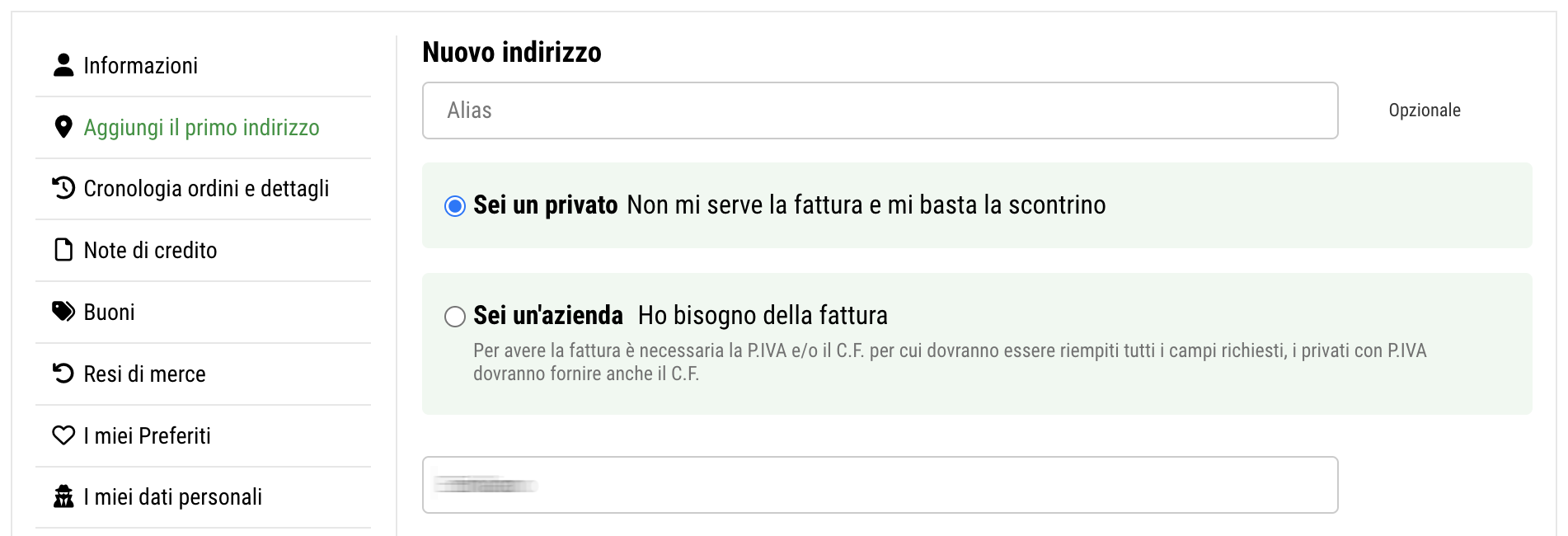 aggiungi indirizzi al tuo account