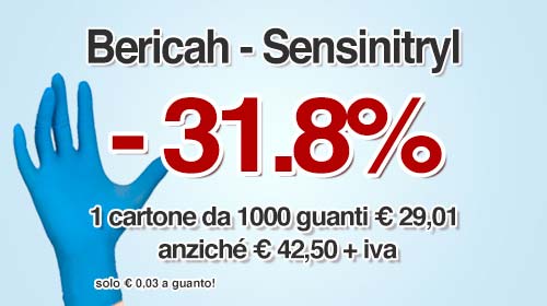 offerta guanti bericah Sensinitryl sconto del 31.8% per l&#039;acquisto di un cartone da 1000 guanti