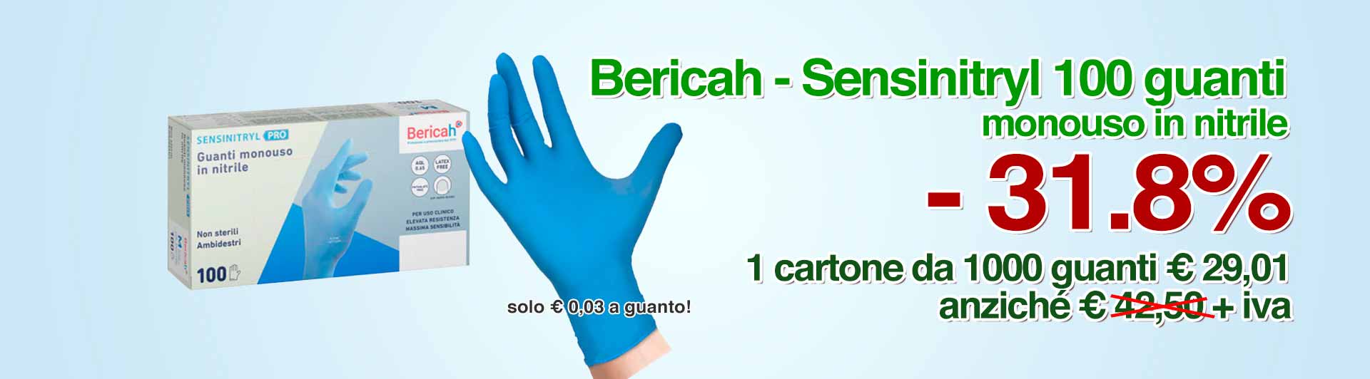 sconto sui guanti bericah Sensinitryl, acquista 10000 guanti a 29 euro anzich&eacute; 42,50, sconto del 31,8 %
