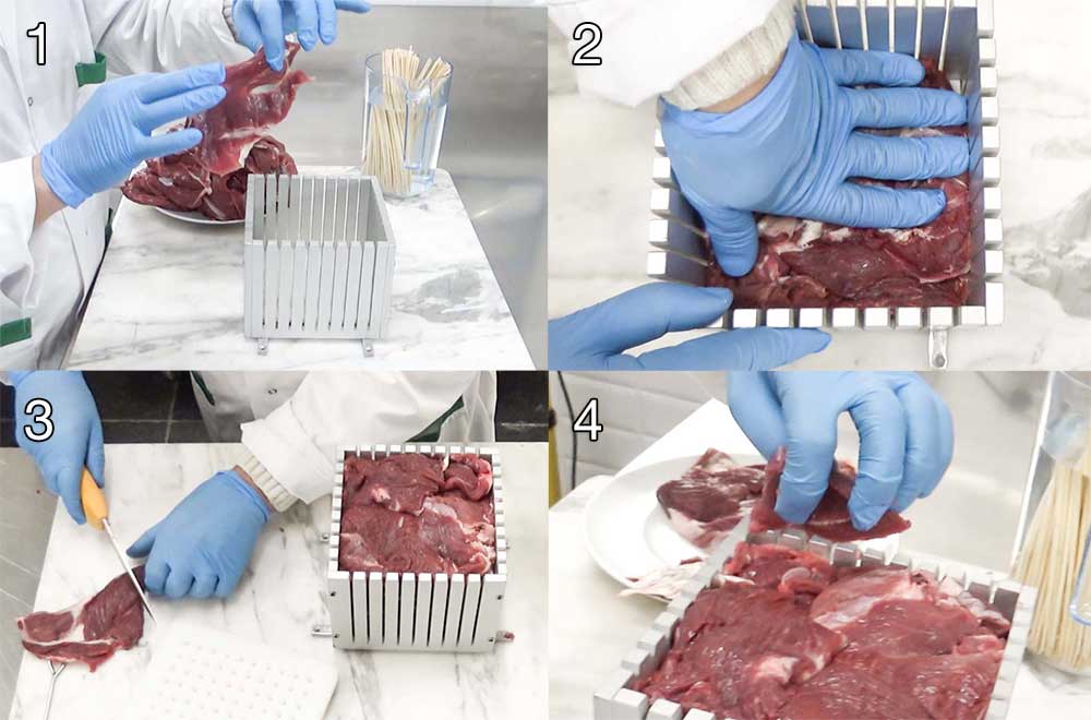 fase inserimento carne sulla macchina per arrosticini